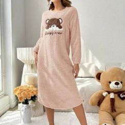 2Pcs Female Cartoon Bear Casual Nightgown