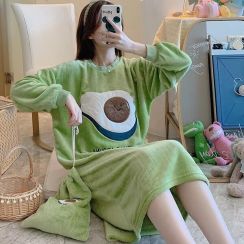 6Pcs Winter Cute Cartoon Coral Nightgown