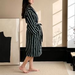 Luxurious Vintage Striped Cotton Long Stripes Bathrobe 