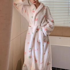 3Pcs Floral Printed Flannel Fleece Bathrobe