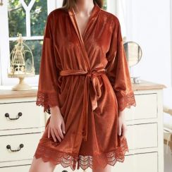 4Pcs Womens Velvet Lace Robe