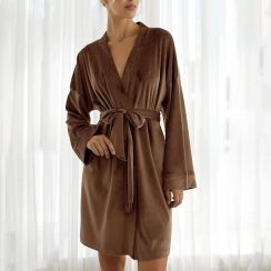 2Pcs Velvet Short Brown Nightgown